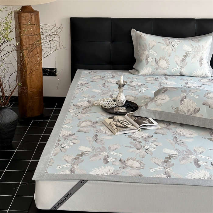 91家纺网 家纺一手货源 找家纺 三味舒屋 2026新款凉感抗菌防螨印花冰丝养生席手绘系列【花卉】床席款 兰亭