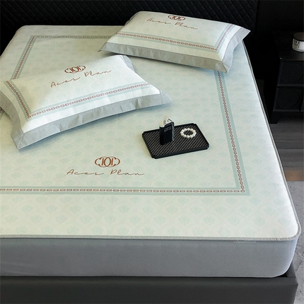 三味舒屋 2025新款凉感抗菌防螨印花冰丝养生席手绘系列床笠款【简欧】  安娜绿