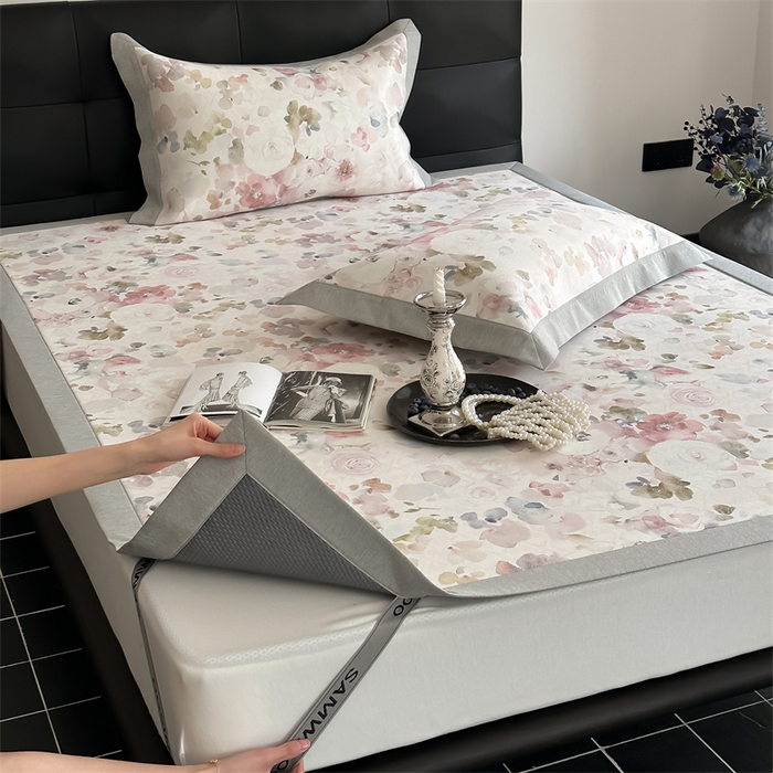 91家纺网 家纺一手货源 找家纺 三味舒屋 2026新款凉感抗菌防螨印花冰丝养生席手绘系列【花卉】床席款 云裳