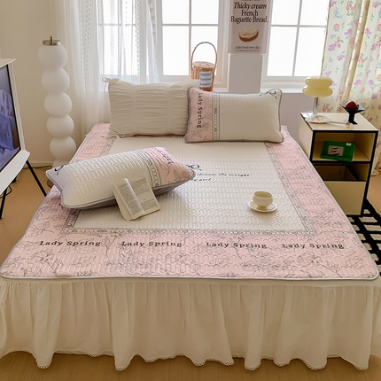 顾里家纺 顾里家纺 2024新款凉感丝数码印花INS风大版凉席三件套 法式粉花