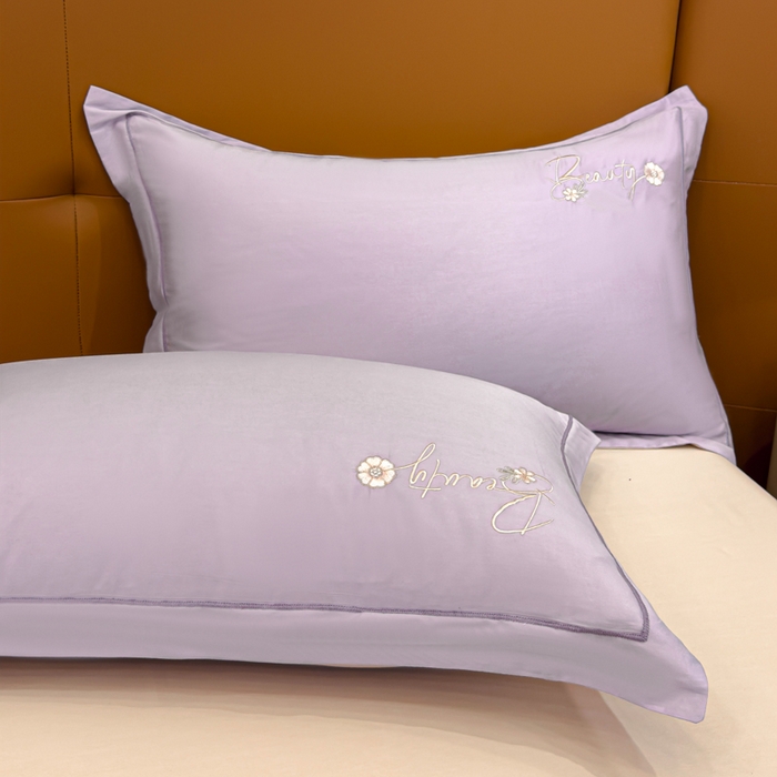 91家纺网 家纺一手货源 找家纺 U品汇 2024新品60S支贡缎长绒棉刺绣花四件套AB版纯棉全棉4件套100%棉 爱莎-浅魅紫