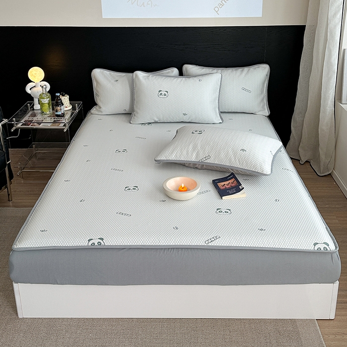 91家纺网 家纺一手货源 找家纺 2024 新款A类立体提花冰豆豆凉感抗菌凉席床笠款 熊猫绿