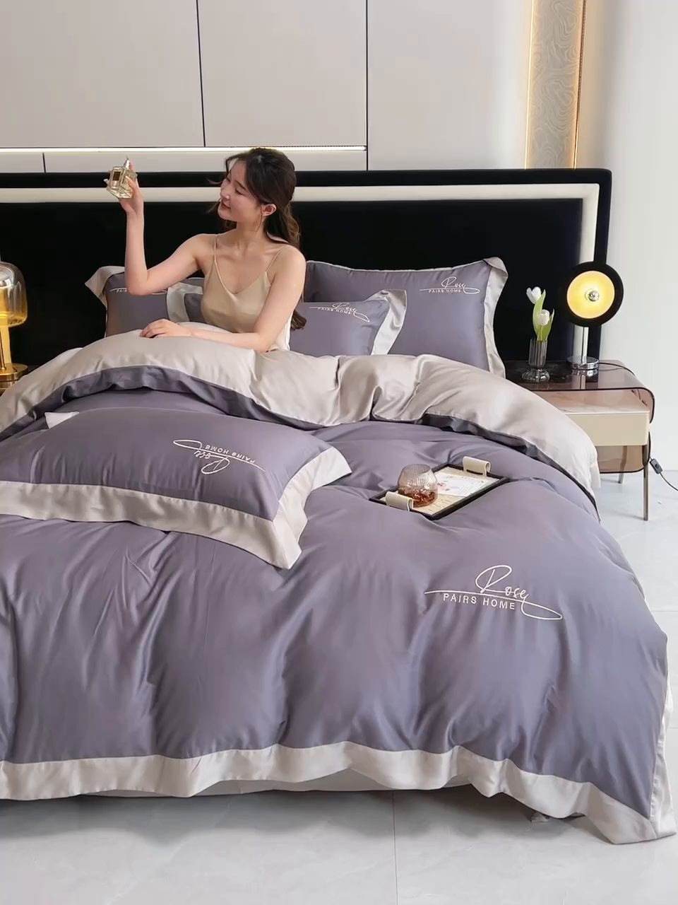 91家纺网 家纺一手货源 找家纺 瑞驰家纺 2024新款60兰精天丝四件套-罗莎琳 暮云灰