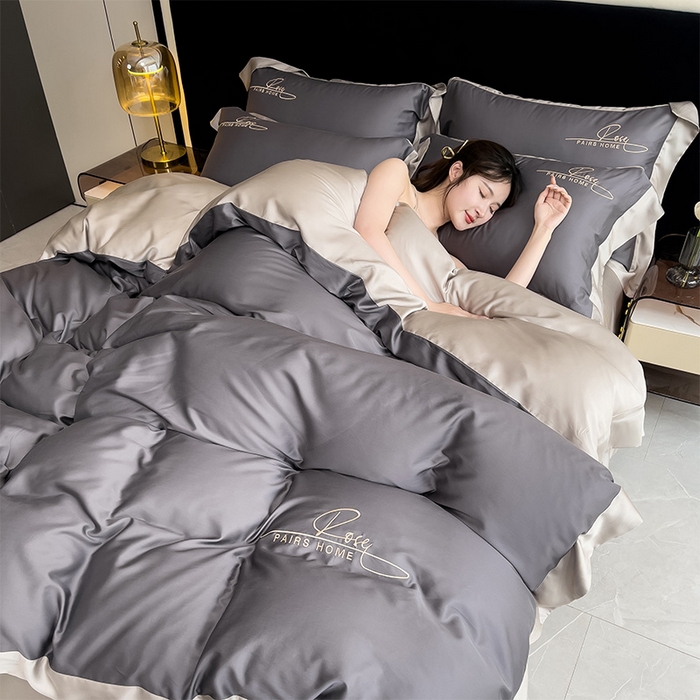 91家纺网 家纺一手货源 找家纺 瑞驰家纺 2024新款60兰精天丝四件套-罗莎琳 暮云灰