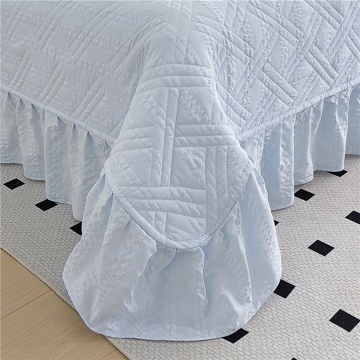 91家纺网 家纺一手货源 找家纺 十个点 2024新款软糯舒适水洗泡泡棉夹棉床盖款单品及套件 天蓝