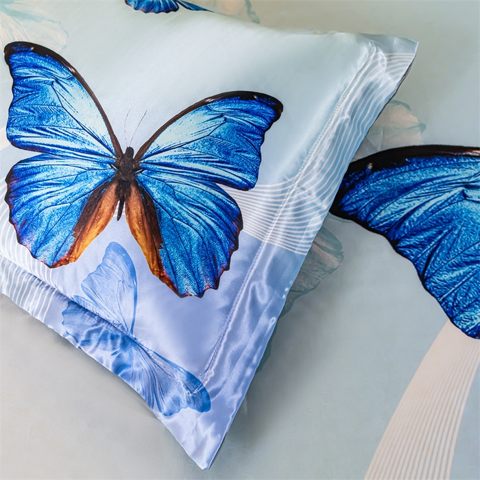 91家纺网 家纺一手货源 找家纺 梦舒羽2025新款可水洗冰丝双人枕套凉爽枕头套枕芯套 花蝴蝶