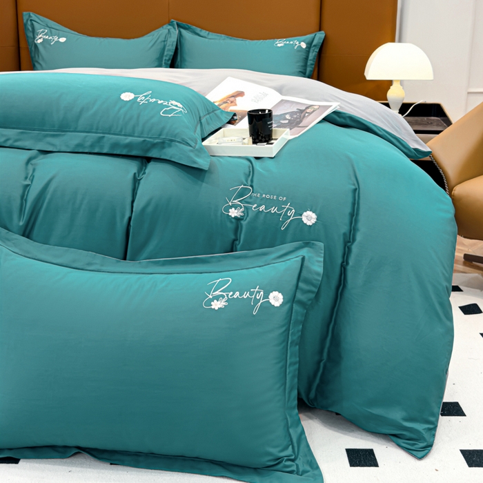 91家纺网 家纺一手货源 找家纺 U品汇 2024新品60S支贡缎长绒棉刺绣花四件套AB版纯棉全棉4件套100%棉 爱莎-富贵兰