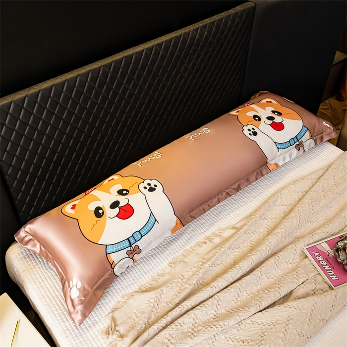 91家纺网 家纺一手货源 找家纺 梦舒羽2025新款可水洗冰丝双人枕套凉爽枕头套枕芯套 可爱汪