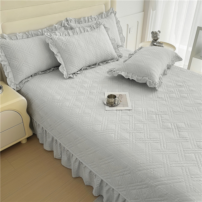 91家纺网 家纺一手货源 找家纺 十个点 2024新款软糯舒适水洗泡泡棉夹棉床盖款单品及套件 银灰