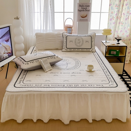 顾里家纺 顾里家纺 2024新款凉感丝数码印花INS风大版凉席三件套 赫本蝴蝶结