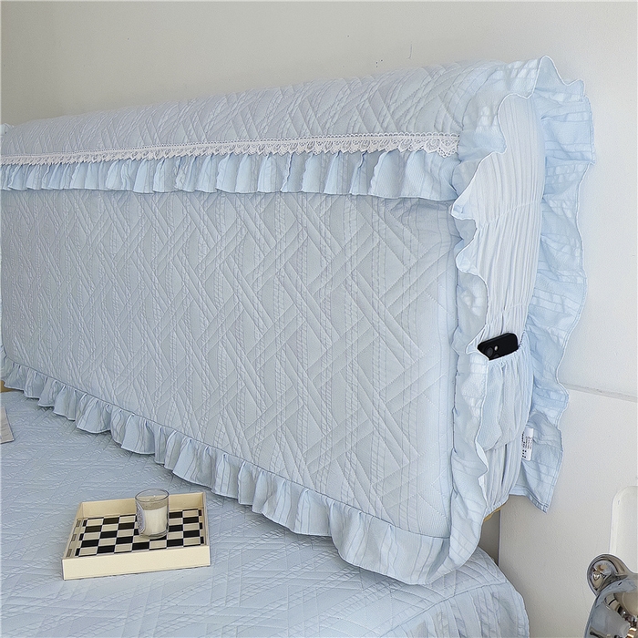 91家纺网 家纺一手货源 找家纺 十个点 2024新款亲肤水洗泡泡棉夹棉绗缝床裙款单品及套件 天蓝