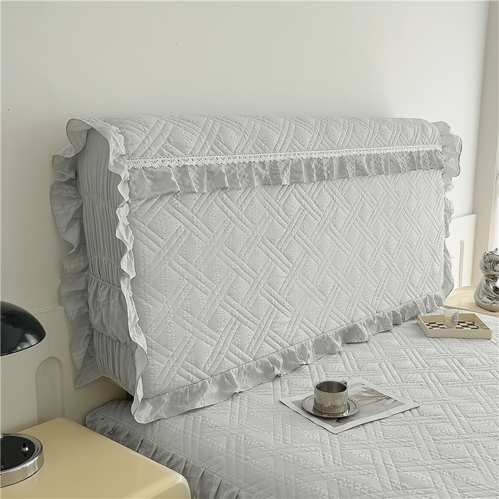 91家纺网 家纺一手货源 找家纺 十个点 2024新款亲肤水洗泡泡棉夹棉绗缝床裙款单品及套件 银灰