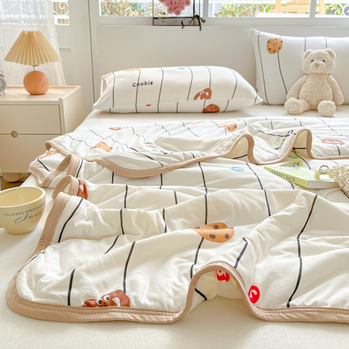 91家纺网 家纺一手货源 找家纺 葡萄家 2024新款A类母婴级大豆纤维牛奶丝针织棉夏凉被 曲奇饼干