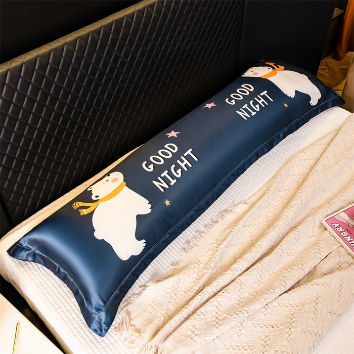 91家纺网 家纺一手货源 找家纺 梦舒羽2025新款可水洗冰丝双人枕套凉爽枕头套枕芯套 白白熊