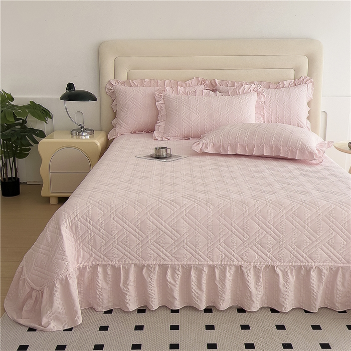 91家纺网 家纺一手货源 找家纺 十个点 2024新款软糯舒适水洗泡泡棉夹棉床盖款单品及套件 玉粉