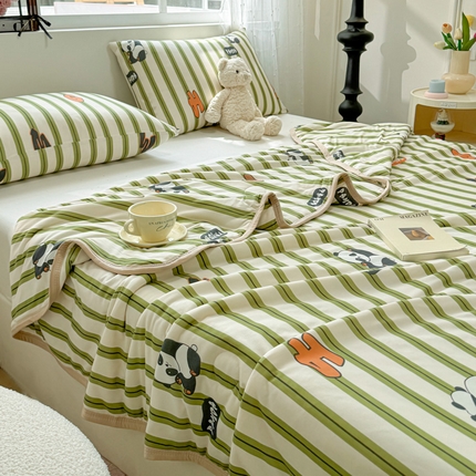 葡萄家 2024新款A类母婴级大豆纤维牛奶丝针织棉夏凉被 绿条熊猫