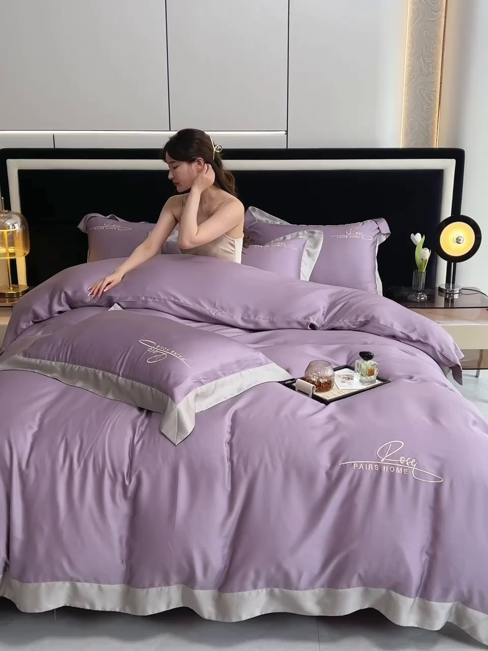 91家纺网 家纺一手货源 找家纺 瑞驰家纺 2024新款60兰精天丝四件套-罗莎琳 山岚紫