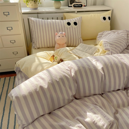 91家纺网 家纺一手货源 找家纺 （总）丽涵家纺 2025新款全棉多巴胺混搭色织水洗棉四件套学生三件套