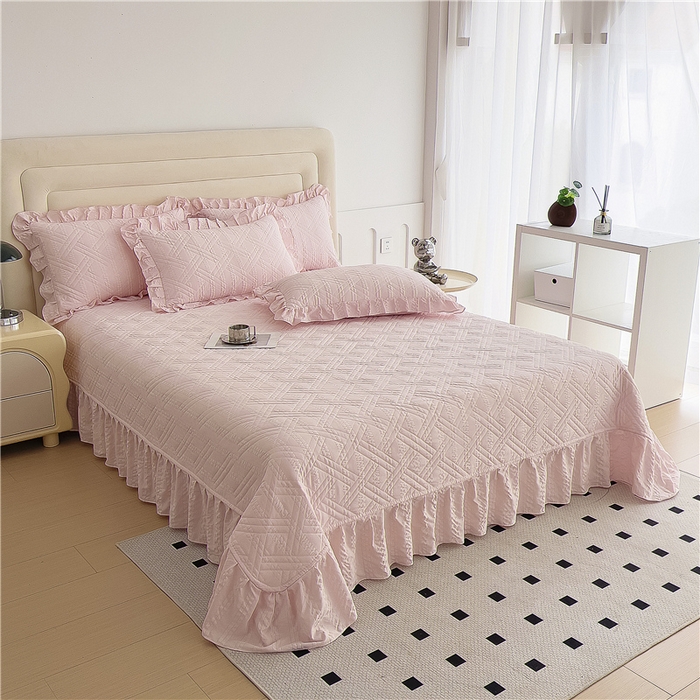 91家纺网 家纺一手货源 找家纺 十个点 2024新款软糯舒适水洗泡泡棉夹棉床盖款单品及套件 玉粉