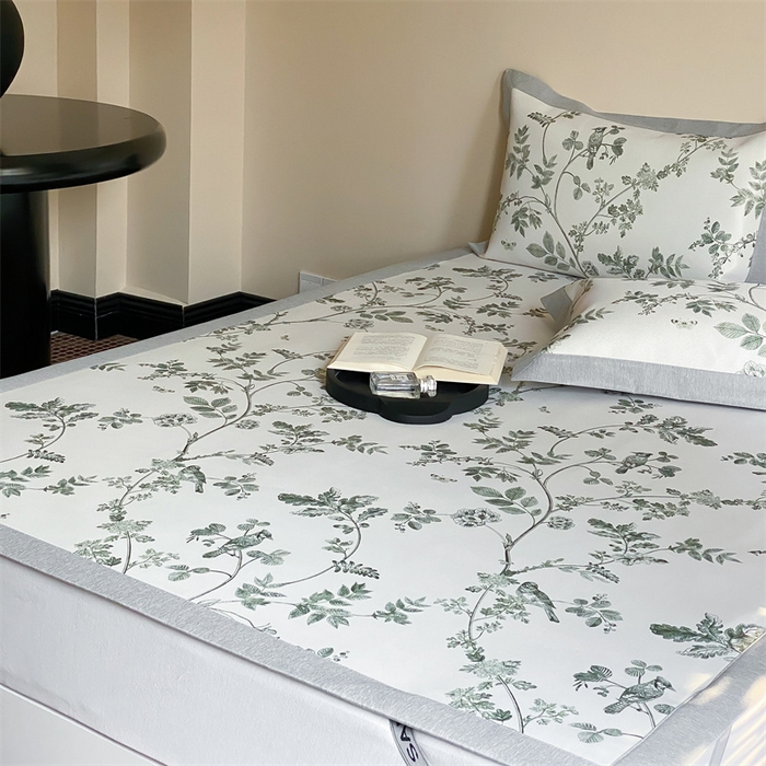 91家纺网 家纺一手货源 找家纺 三味舒屋 2026新款凉感抗菌防螨印花冰丝养生席手绘系列【花卉】床席款 枝晓绿