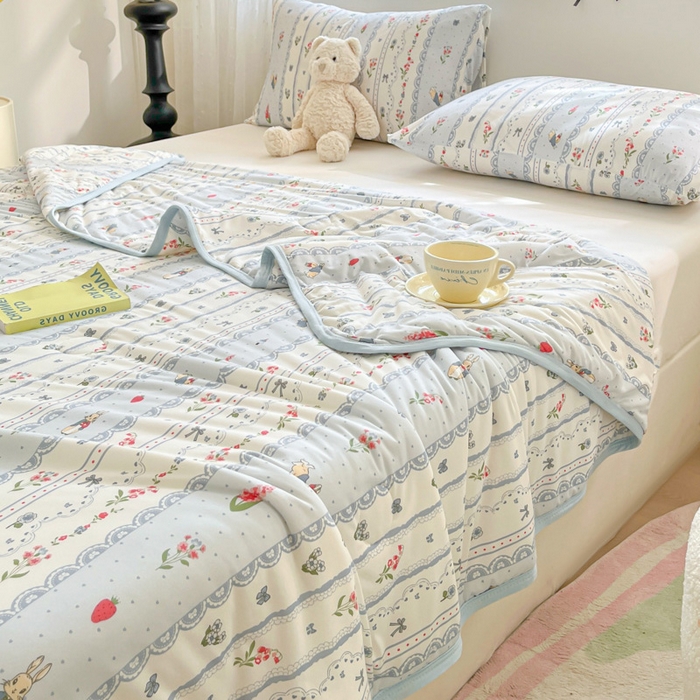 91家纺网 家纺一手货源 找家纺 葡萄家 2024新款A类母婴级大豆纤维牛奶丝针织棉夏凉被 奶昔小兔