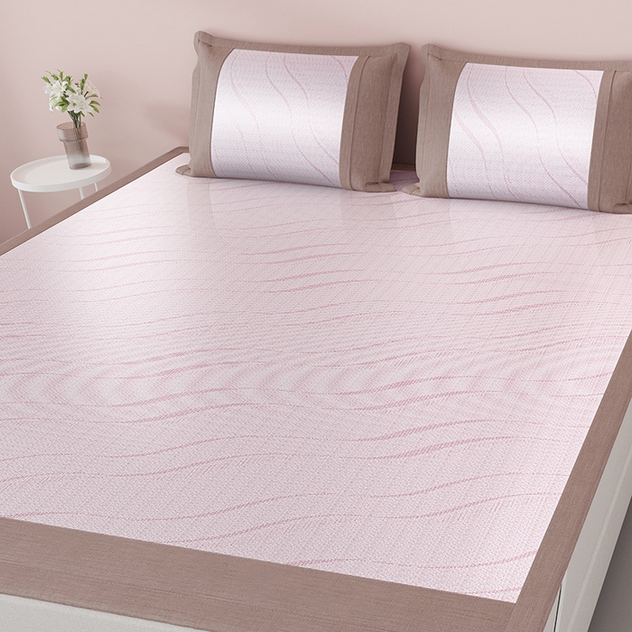 91家纺网 家纺一手货源 找家纺 伊被源 2024新款抗菌水洗绣花冰丝席--波澜 波澜-冰透粉