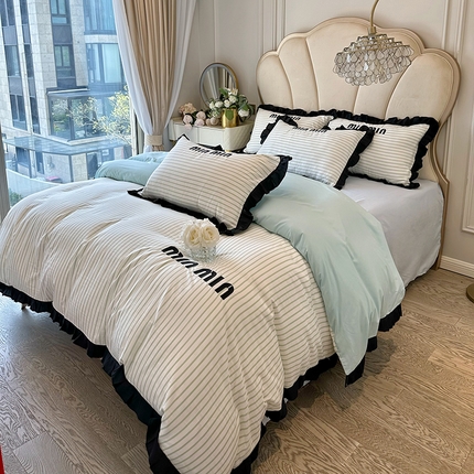 91家纺网 家纺一手货源 找家纺 苏源家居 2024新款法式小香风系列亲肤棉四件套 小香风-繁星蓝