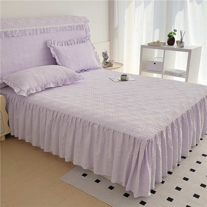 91家纺网 家纺一手货源 找家纺 2024新款亲肤水洗泡泡棉夹棉绗缝床裙款单品及套件 媚紫