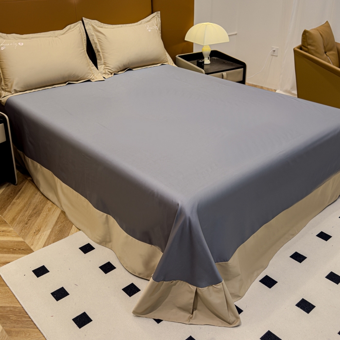 91家纺网 家纺一手货源 找家纺 U品汇 2024新品60S支贡缎长绒棉刺绣花四件套AB版纯棉全棉4件套100%棉 爱莎-浅驼