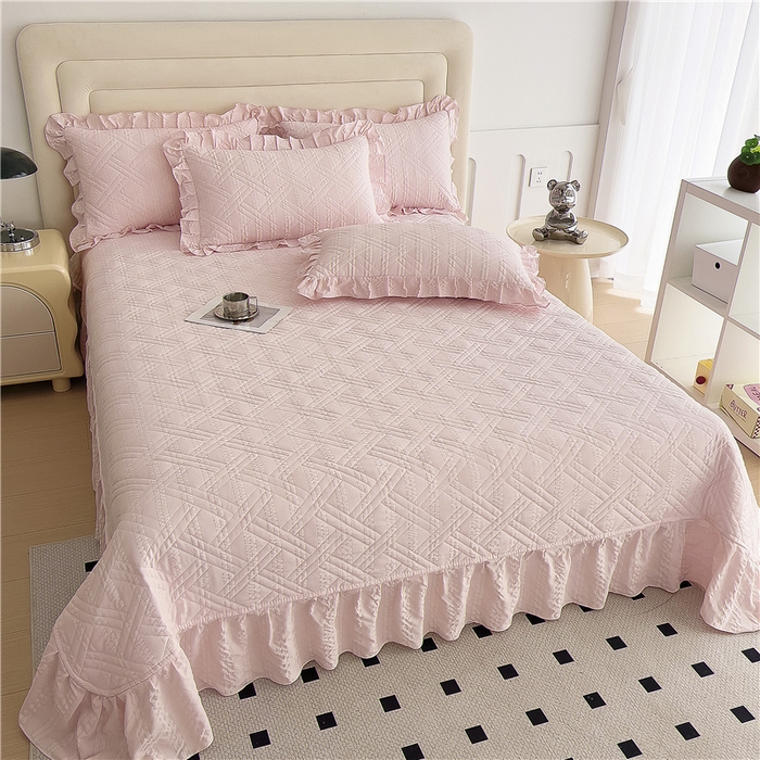 91家纺网 家纺一手货源 找家纺 十个点 2024新款软糯舒适水洗泡泡棉夹棉床盖款单品及套件 玉粉