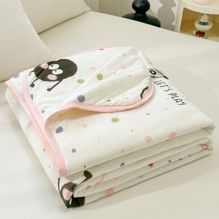 91家纺网 家纺一手货源 找家纺 葡萄家 2024新款A类母婴级大豆纤维牛奶丝针织棉夏凉被 波点煤球