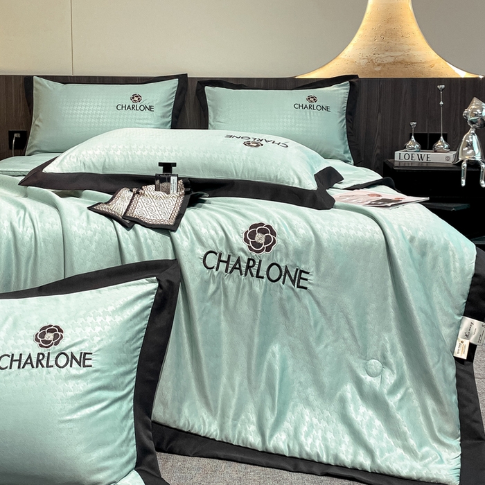 91家纺网 家纺一手货源 找家纺 露梦 2025新款水洗真丝刺绣夏被夏被四件套挪威系列 挪威-薄荷绿