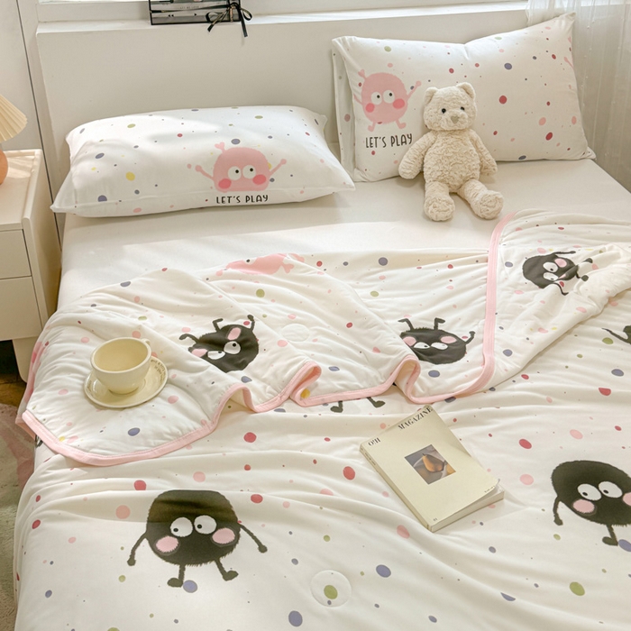 91家纺网 家纺一手货源 找家纺 葡萄家 2024新款A类母婴级大豆纤维牛奶丝针织棉夏凉被 波点煤球