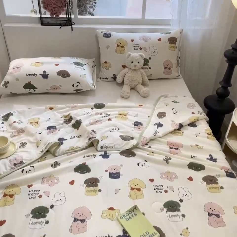 91家纺网 家纺一手货源 找家纺 葡萄家 2024新款A类母婴级大豆纤维牛奶丝针织棉夏凉被 游园记