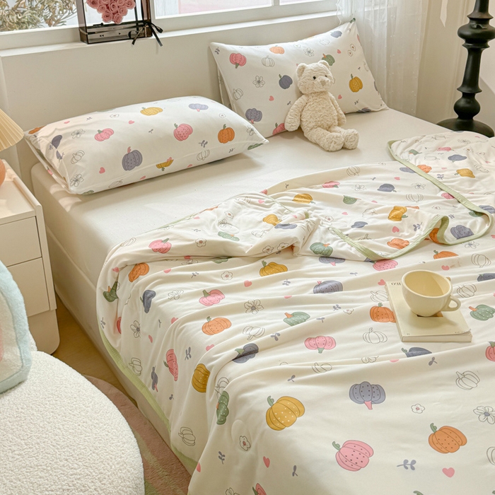 91家纺网 家纺一手货源 找家纺 葡萄家 2024新款A类母婴级大豆纤维牛奶丝针织棉夏凉被 彩色南瓜