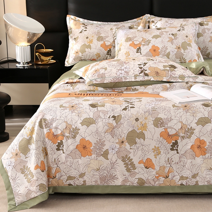 91家纺网 家纺一手货源 找家纺 富之航家纺 2024新款拼角宽边水洗天丝夏被四件套 织梦