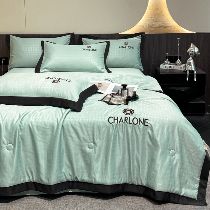 91家纺网 家纺一手货源 找家纺 露梦 2025新款水洗真丝刺绣夏被夏被四件套挪威系列 挪威-薄荷绿