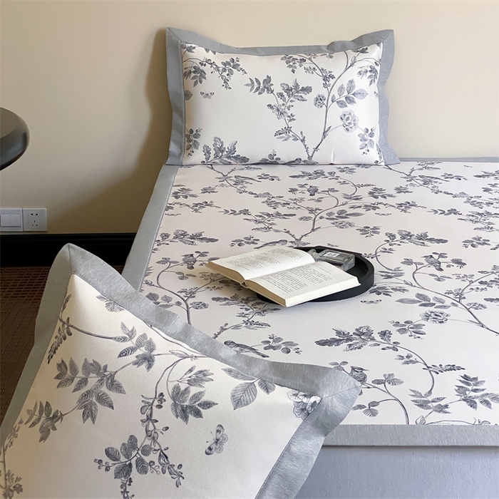 91家纺网 家纺一手货源 找家纺 三味舒屋 2026新款凉感抗菌防螨印花冰丝养生席手绘系列【花卉】床席款 枝晓米