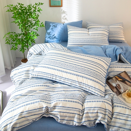 木兰花 2024新款小众全棉色织提花水洗棉四件套-林深见鹿 林深见鹿兰