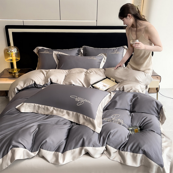 91家纺网 家纺一手货源 找家纺 瑞驰家纺 2024新款60兰精天丝四件套-罗莎琳 暮云灰