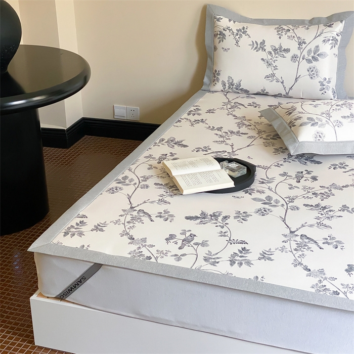 91家纺网 家纺一手货源 找家纺 三味舒屋 2026新款凉感抗菌防螨印花冰丝养生席手绘系列【花卉】床席款 枝晓米