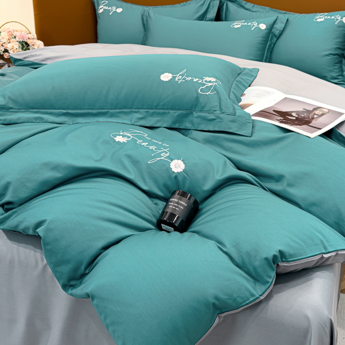 91家纺网 家纺一手货源 找家纺 U品汇 2024新品60S支贡缎长绒棉刺绣花四件套AB版纯棉全棉4件套100%棉 爱莎-富贵兰