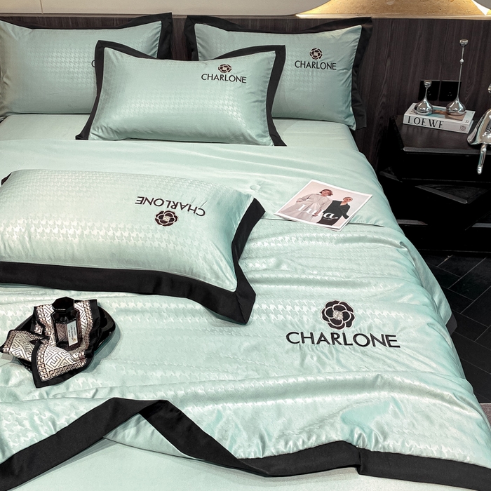 91家纺网 家纺一手货源 找家纺 露梦 2025新款水洗真丝刺绣夏被夏被四件套挪威系列 挪威-薄荷绿