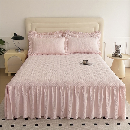 2024新款亲肤水洗泡泡棉夹棉绗缝床裙款单品及套件 玉粉