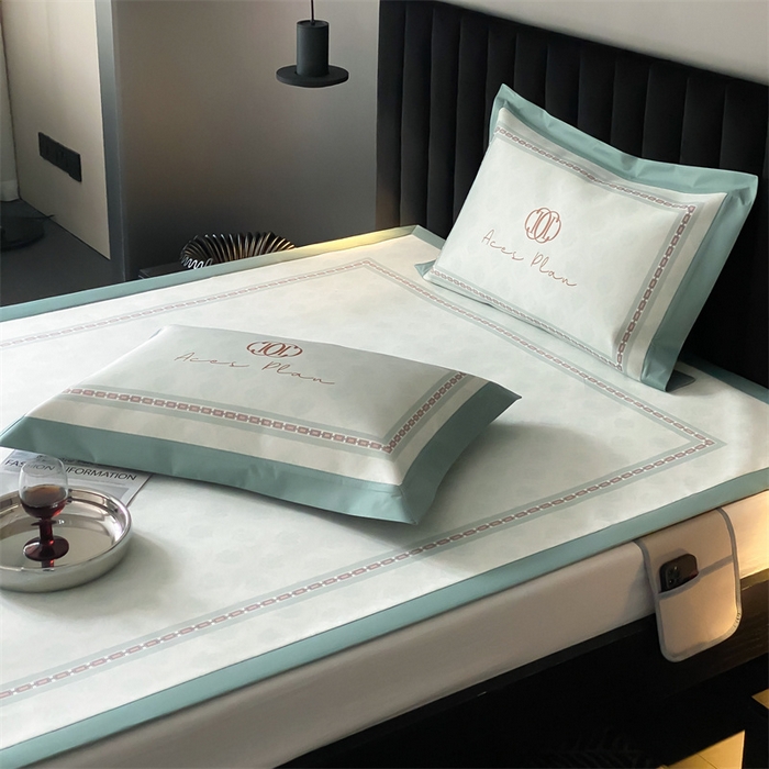 91家纺网 家纺一手货源 找家纺 三味舒屋 2025新款凉感抗菌防螨印花冰丝养生席手绘系列床席款【简欧】  安娜绿