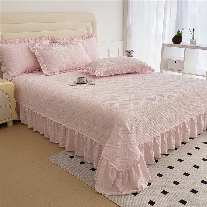 91家纺网 家纺一手货源 找家纺 十个点 2024新款软糯舒适水洗泡泡棉夹棉床盖款单品及套件 玉粉