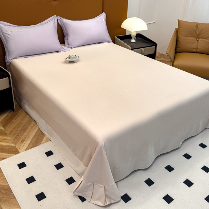 91家纺网 家纺一手货源 找家纺 U品汇 2024新品60S支贡缎长绒棉刺绣花四件套AB版纯棉全棉4件套100%棉 爱莎-浅魅紫