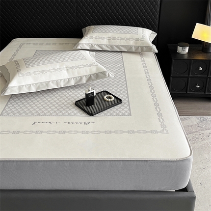 三味舒屋 2025新款凉感抗菌防螨印花冰丝养生席手绘系列床笠款【简欧】  杰西卡灰