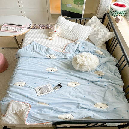 91家纺网 家纺一手货源 找家纺 顾里家纺 2024新款ins韩系华夫格夏凉被夏被空调被 点点狗狗