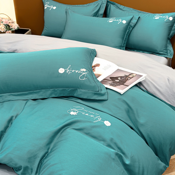 91家纺网 家纺一手货源 找家纺 U品汇 2024新品60S支贡缎长绒棉刺绣花四件套AB版纯棉全棉4件套100%棉 爱莎-富贵兰